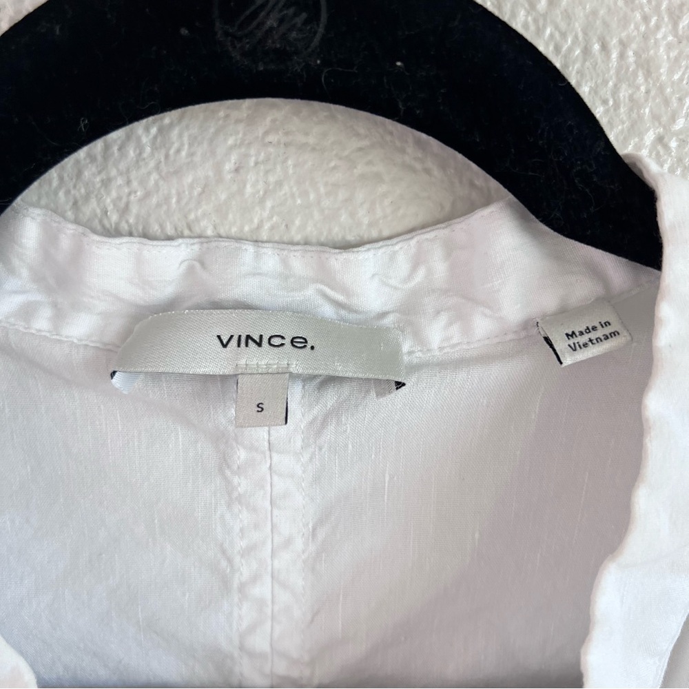 Vince‎ Women's Short Sleeve Linen Blend Popover Blouse White - Picture 3 of 10